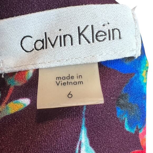 Calvin Klein Floral Sheath Dress Purple Size 6 Bell Sleeve Above The Knee Fitted - Picture 3 of 10